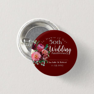 Bóton Redondo 2.54cm Aniversário de Casamento de Casais Vermelhos Perso