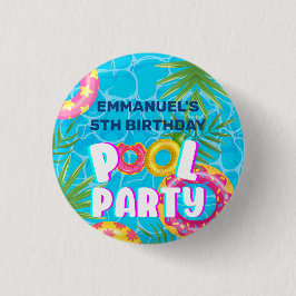 Bóton Redondo 2.54cm Aniversário de Festa Tropical na Piscina