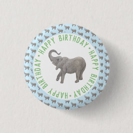 Bóton Redondo 2.54cm Aniversário do Elefante Bebê Azul Claro