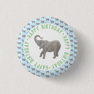 Bóton Redondo 2.54cm Aniversário do Elefante Bebê Azul Claro
