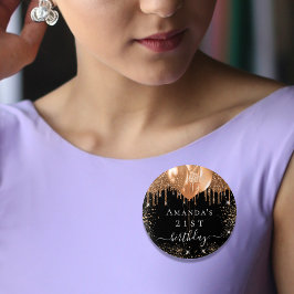 Bóton Redondo 2.54cm Aniversário dos balões de ouro negro