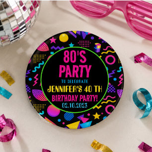 Bóton Redondo 2.54cm Aniversário Personalizado Neon Retro dos Anos 80 –