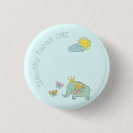 Bóton Redondo 2.54cm Aniversário Personalizável de Elefante e Borboleta