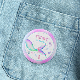 Bóton Redondo 2.54cm Aniversário Rosa Roxo Mágica Sereia