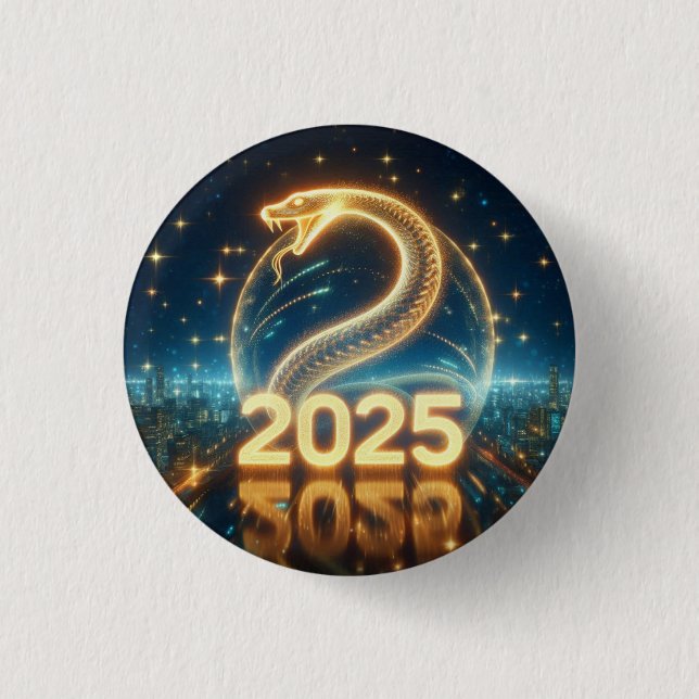 Bóton Redondo 2.54cm Ano da cobra de madeira chinesa (Frente)