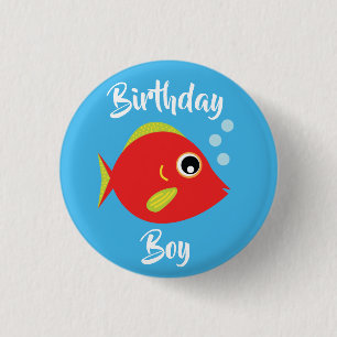 Bóton Redondo 2.54cm Aquário de Aniversário do Fish Sea Kid