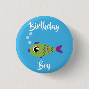 Bóton Redondo 2.54cm Aquário de Aniversário do Fish Sea Kid