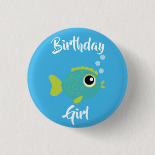 Bóton Redondo 2.54cm Aquário de Aniversário do Fish Sea Kid