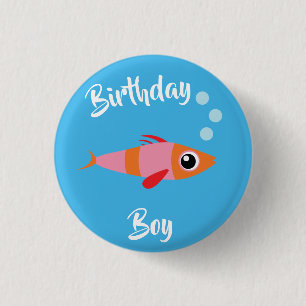 Bóton Redondo 2.54cm Aquário de Aniversário do Fish Sea Kid