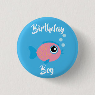 Bóton Redondo 2.54cm Aquário de Aniversário do Fish Sea Kid