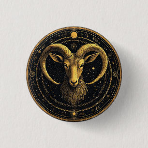 Bóton Redondo 2.54cm ♈ Áries Escudo Dourado Símbolo de Astronomia