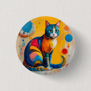 Bóton Redondo 2.54cm Arte Colorida Abstrata de Gato