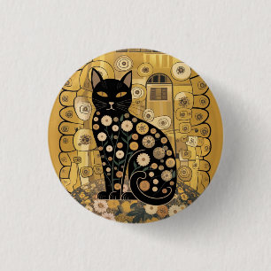 Bóton Redondo 2.54cm Arte de Gato Preto Decorativo Dourado no Estilo Gu