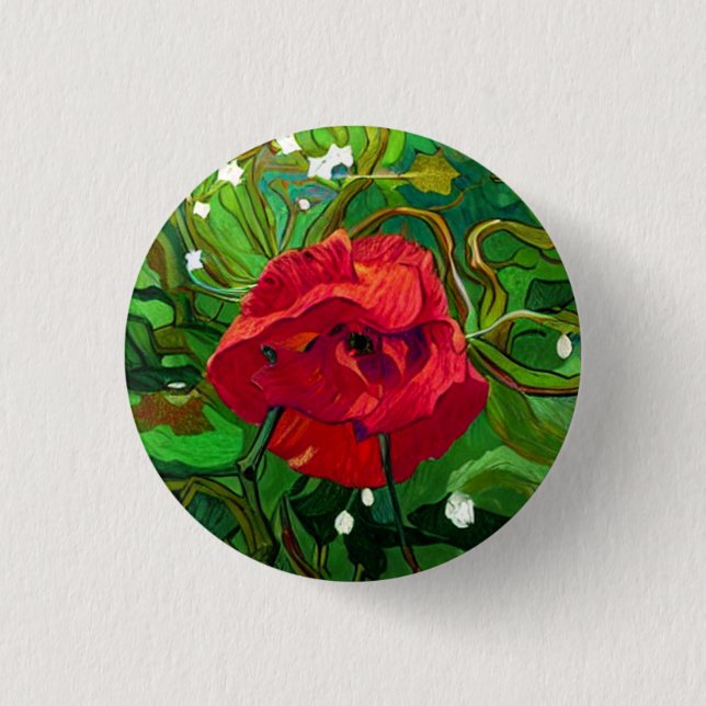 BÓTON REDONDO 2.54CM ARTE DE ROSA VERMELHA (Frente)