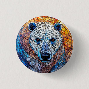 Bóton Redondo 2.54cm Arte de Vidro Manchado de Urso Polar Majestoso