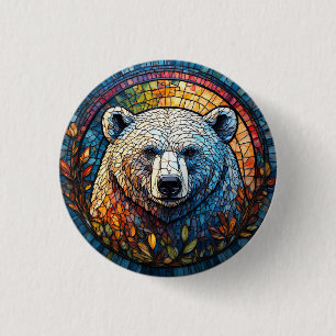 Bóton Redondo 2.54cm Arte de Vidro Manchado de Urso Polar Majestoso
