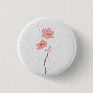 Bóton Redondo 2.54cm Arte Floral de Flor de Cerejeira Sakura Rosa Minim