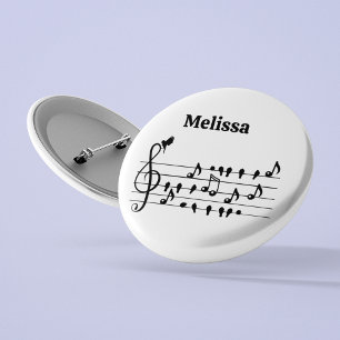 Bóton Redondo 2.54cm Arte personalizada de clave de sol de pássaro cant