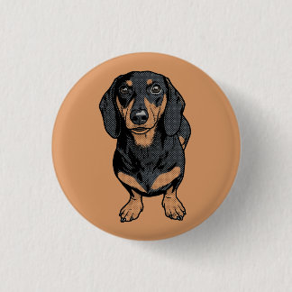 Bóton Redondo 2.54cm Arte Pop Dachshund Preto e Marrom Cão Quadrinho Gr