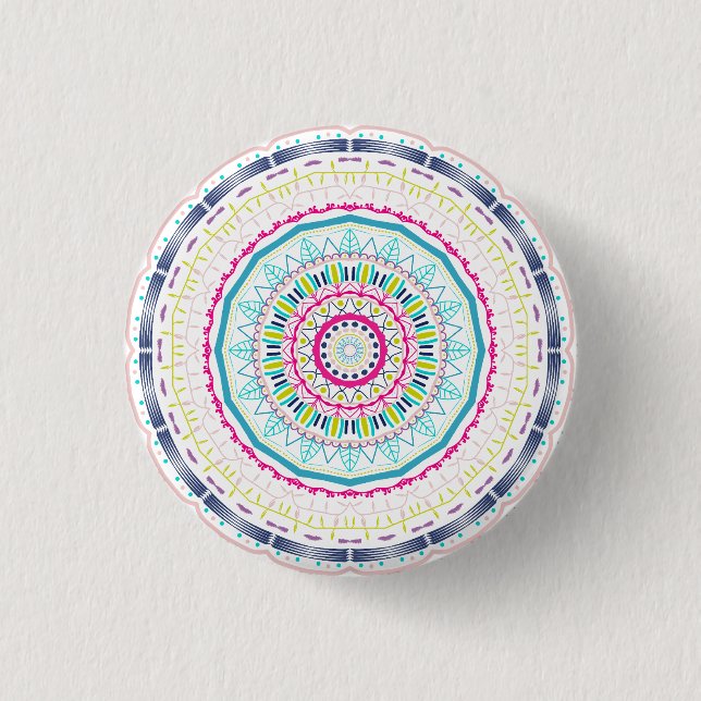 Bóton Redondo 2.54cm Arte Vibrante e Colorida de Mandala (Frente)