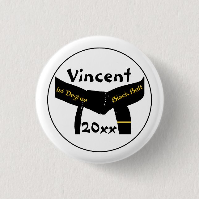 Bóton Redondo 2.54cm Artes Marciais Cinturão Preto De 1 rua Grau (Frente)