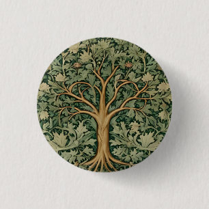 Bóton Redondo 2.54cm Árvore da Vida William Morris Vintage Pré-Rafaelit