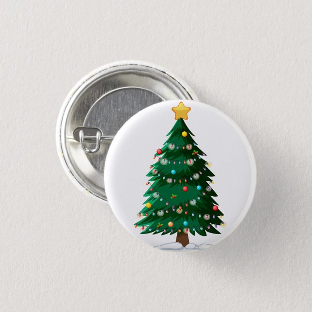 Bóton Redondo 2.54cm Árvore de Natal (Pretty Green Christmas Tree Button!)