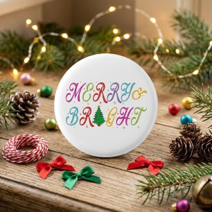 Bóton Redondo 2.54cm Árvore de Natal Colorida Alegre e Brilhante Festiv
