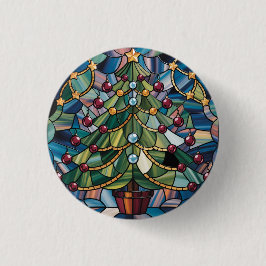 Bóton Redondo 2.54cm Árvore de Natal em Vidro Colorido Estilo Tiffany