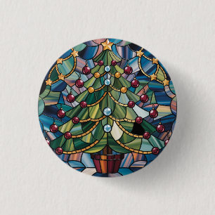 Bóton Redondo 2.54cm Árvore de Natal em Vidro Colorido Estilo Tiffany