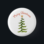 Bóton Redondo 2.54cm Árvore de Natal Feliz Natal<br><div class="desc">Linda árvore de natal de aquarela com botões de ouro Feliz Natal!</div>