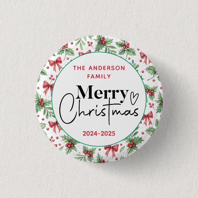 Bóton Redondo 2.54cm Assunto: Grama Verde de Aquarela - Festa de Natal  (Frente)