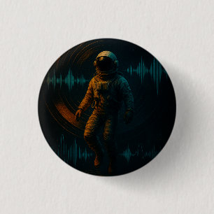 Bóton Redondo 2.54cm Astronauta Flutuante na Arte Sonora Glitchwave