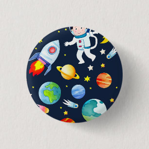 Bóton Redondo 2.54cm Astronauta no Espaço Planetas e Foguetes Padrão