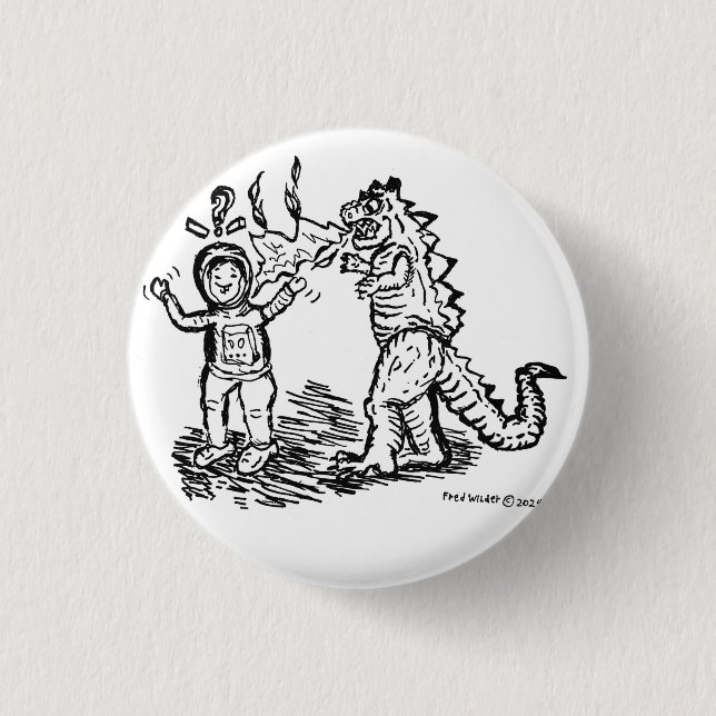 Bóton Redondo 2.54cm Astronauta versus Dinossauro o (Frente)