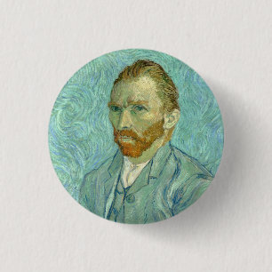 Bóton Redondo 2.54cm Autorretrato de Vincent Van Gogh com Fundo Azul