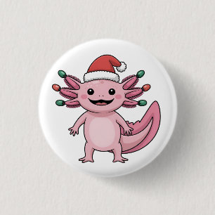 Bóton Redondo 2.54cm Axolote Divertido de Natal com Chapéu de Papai Noe