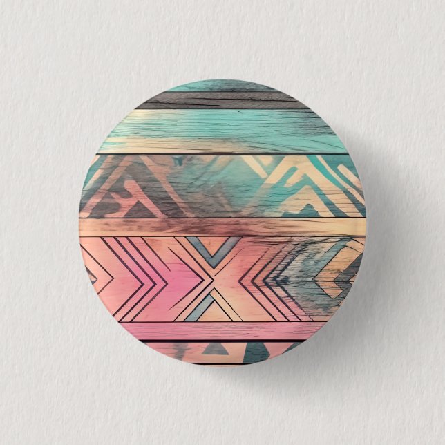 Bóton Redondo 2.54cm Aztec Tribal Azul-Sudoeste E Rosa (Frente)