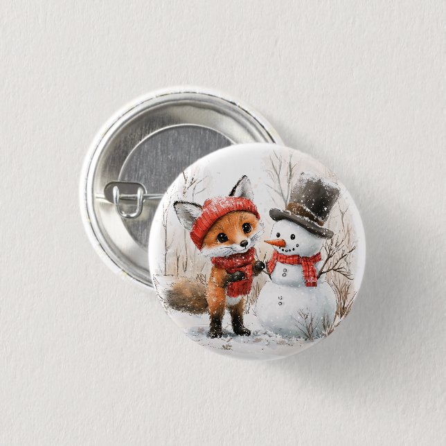 Bóton Redondo 2.54cm Baby Fox e Snowman (Frente & Verso)