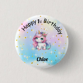 Bóton Redondo 2.54cm Baby Unicorn Birthday Button