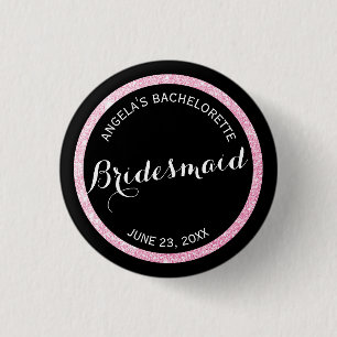 Bóton Redondo 2.54cm Bachelorette de Bridesmaid Preta e Rosa