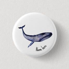 Bóton Redondo 2.54cm Baleia Azul de Aquarela