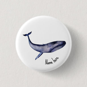 Bóton Redondo 2.54cm Baleia Azul de Aquarela