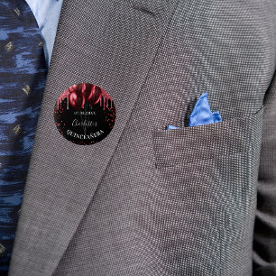 Bóton Redondo 2.54cm Balões de brilho vermelho-preto de quinceanera