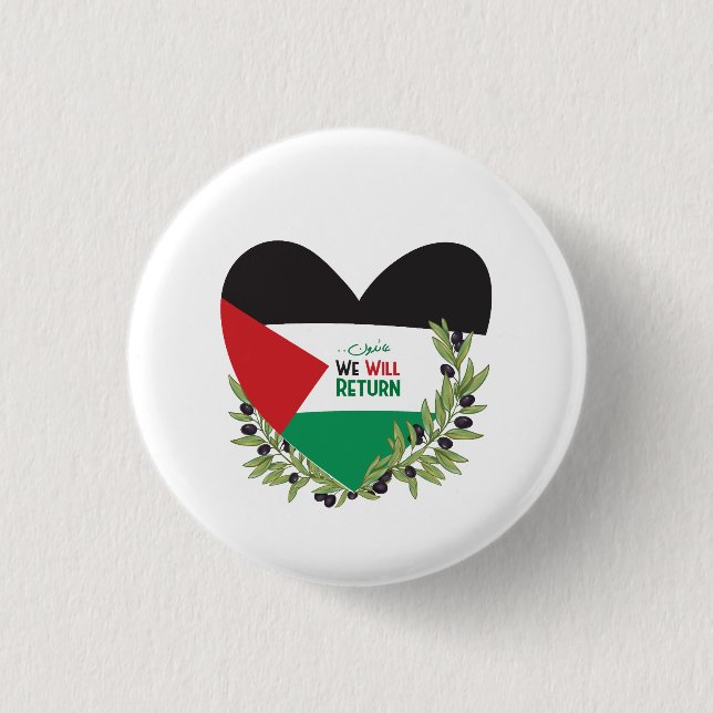 Bóton Redondo 2.54cm Bandeira da Palestina e Ramos Olivais (Frente)