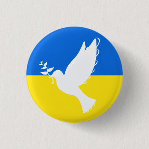 Bóton Redondo 2.54cm Bandeira da Ucrânia - Dove of Peace - Peace Butto