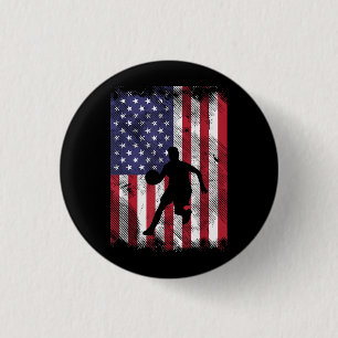 Bóton Redondo 2.54cm Bandeira de Basquete dos EUA Vintage Patriotic Bal