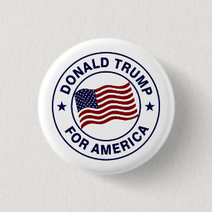 Bóton Redondo 2.54cm Bandeira de Donald Trump E.U.