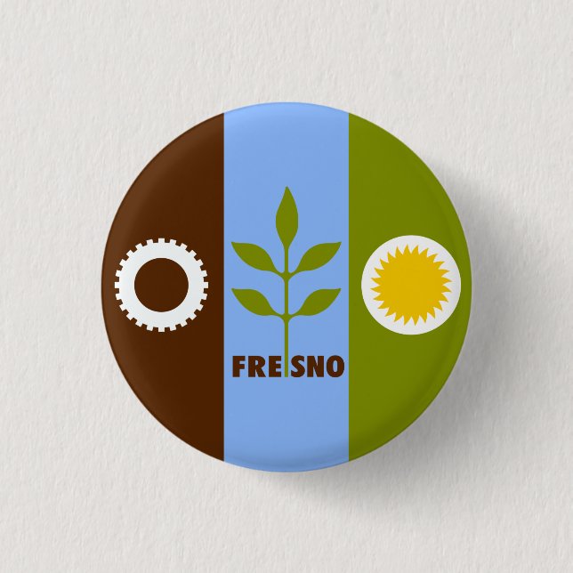 Bóton Redondo 2.54cm Bandeira de Fresno, Califórnia (Frente)