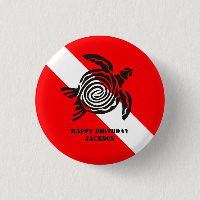 Bóton Redondo 2.54cm Bandeira de mergulho Scuba e Tartaruga Marinha Per (Frente)